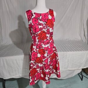 New York & Company Pink & Red Fit and Flare Mini Dress Size XS